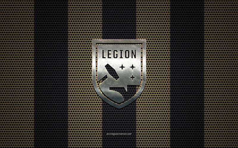 Birmingham Legion FC logo, American soccer club, metal emblem, gold black metal mesh background, Birmingham Legion FC, USL, Birmingham, Alabama, USA, soccer, HD wallpaper