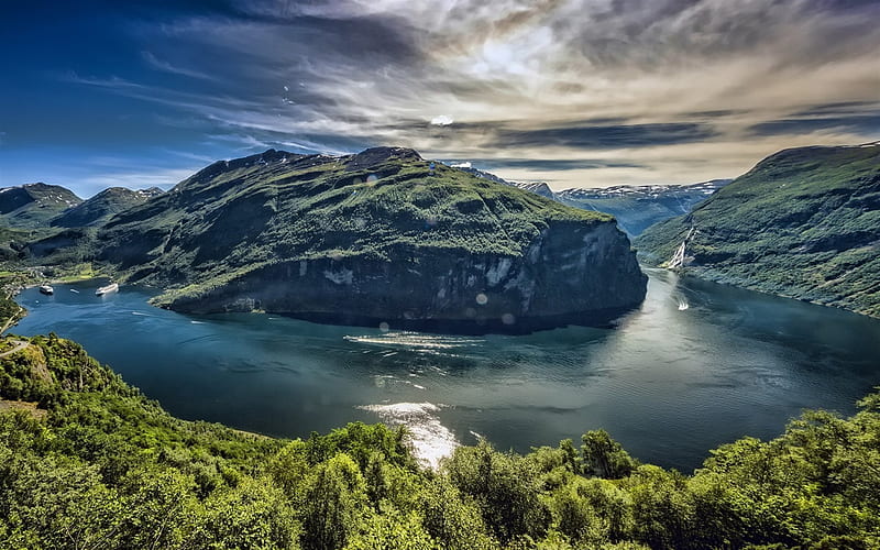Geiranger fjord, mountains, summer, More og Romsdal, Mollsbygda, Norway, HD wallpaper