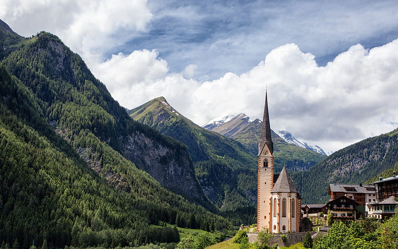 Heiligenblut, church, Grossglockner Heiligenblut, mountain landscape, Alps, Carinthia, Austria, HD wallpaper