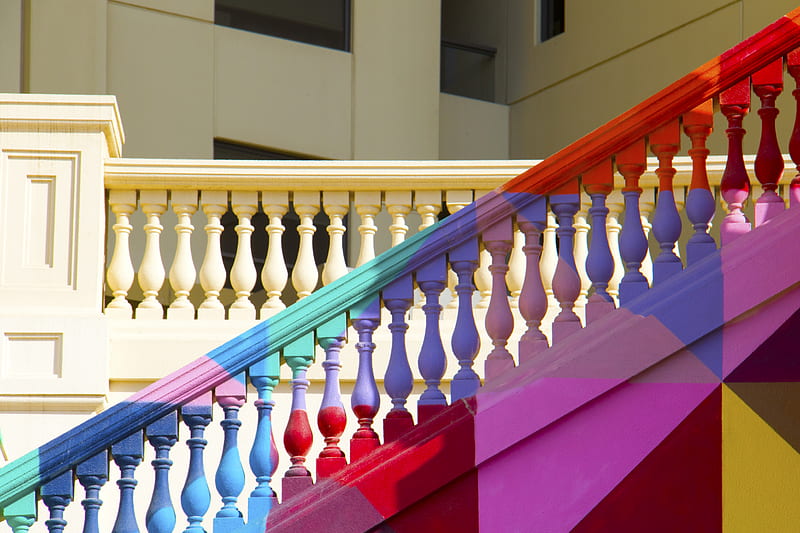 multicolored stairs handrail, HD wallpaper