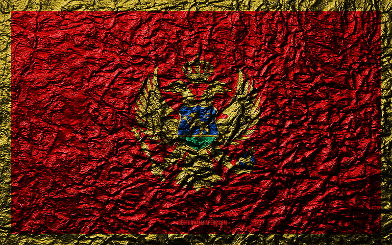 Flag of Montenegro stone texture, waves texture, Montenegro flag, national symbol, Montenegro, Europe, stone background, HD wallpaper