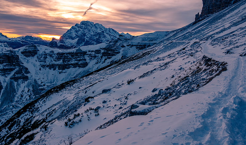 mountain, snow, peaks, tre cime di lavaredo, mountain range, HD wallpaper