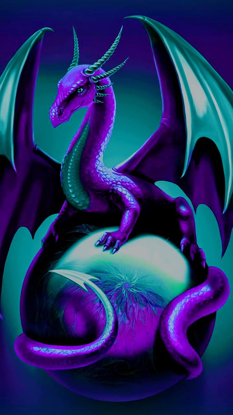 Purple teal dragon, mystic, dragon, HD phone wallpaper