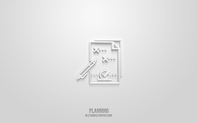 Planning 3d icon, white background, 3d symbols, Planning, Business icons, 3d icons, Planning sign, Business 3d icons, HD wallpaper