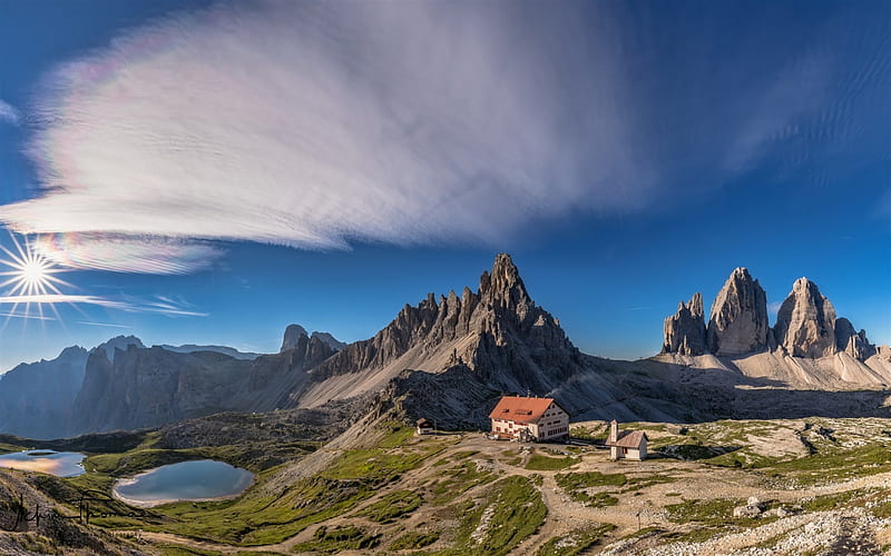 Monte Paterno, mountains, summer, Tre Cime di Lavaredo, Dolomites, Italy, HD wallpaper