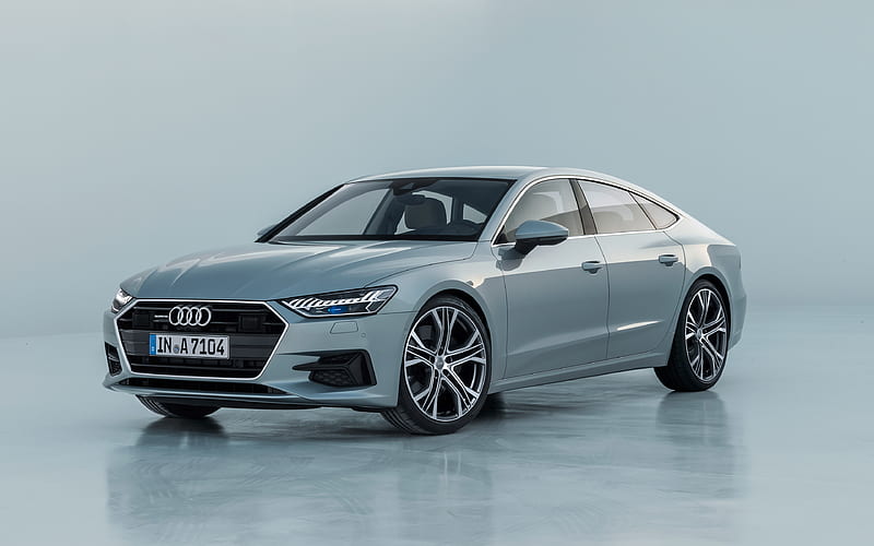Audi A7 Sportback, 2018 front view, luxury 4-door coupe, new A7, gray color, German cars, Audi, HD wallpaper