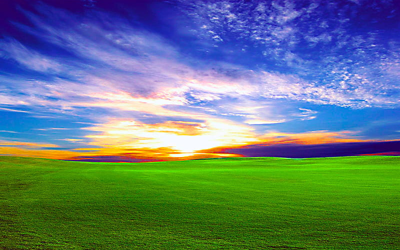 green land, beauty, sky, ray, blue, HD wallpaper