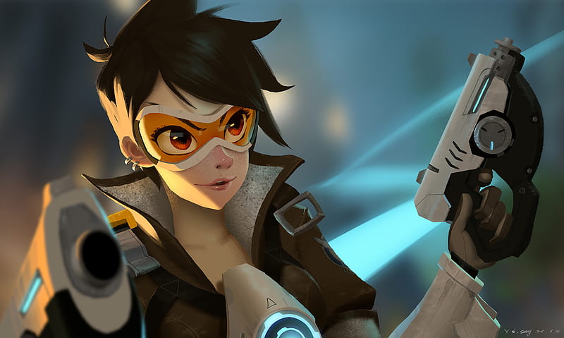 Overwatch, video game art, Tracer (Overwatch), artwork, digital art, HD  phone wallpaper