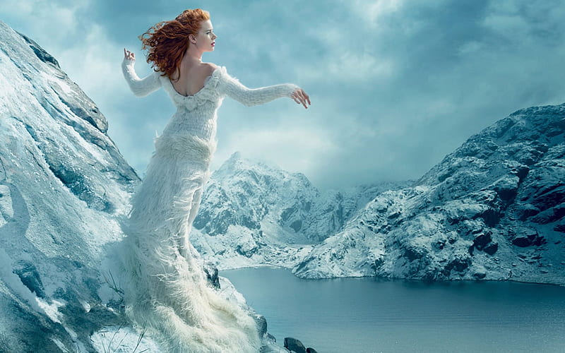 Winter Goddess , bonito, Amy Adams, woman, lake, winter, fantasy, girl, snow, beauty, HD wallpaper