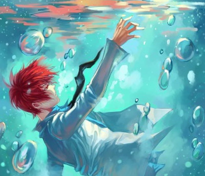 Nobody is going to save me, shirt, underwater, male, drowning, manga, tie,  akashi, HD wallpaper | Peakpx