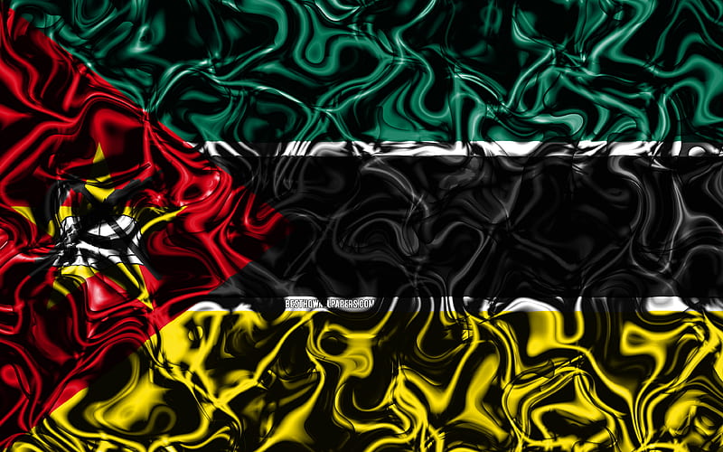 Flag of Mozambique, abstract smoke, Africa, national symbols, Mozambican flag, 3D art, Mozambique 3D flag, creative, African countries, Mozambique, HD wallpaper