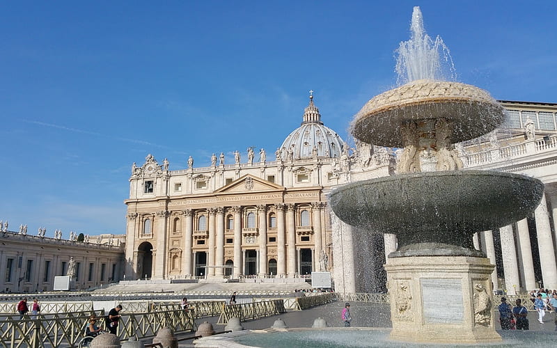 St. Peter's Basilica in Vatican, Vatican, Rome, fountain, basilica, Italy, HD wallpaper