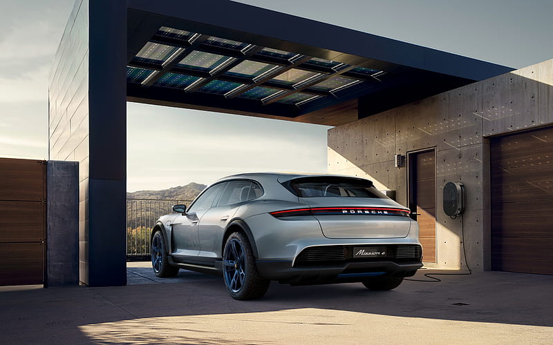 Porsche Mission E Cross Turismo, 2018, rear view, exterior, electric car, refueling for electric cars, German cars, Porsche, HD wallpaper