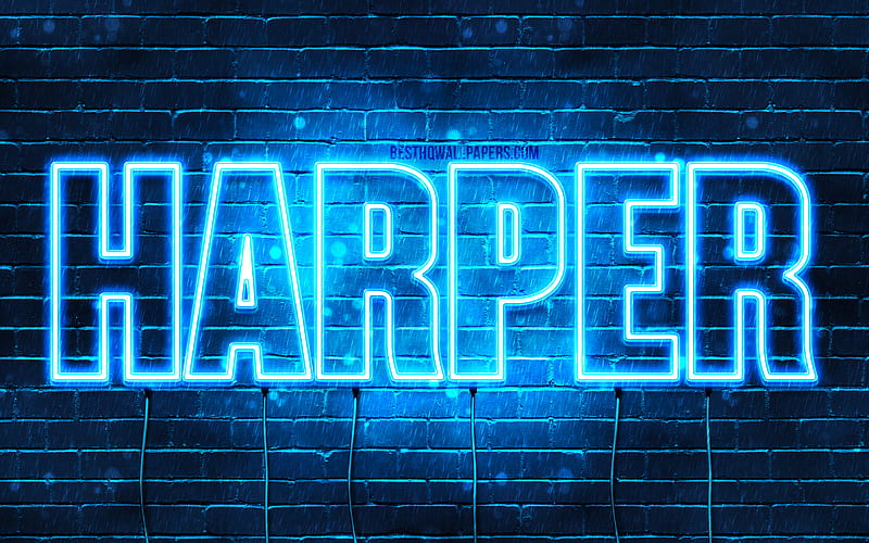 Harper with names, horizontal text, Harper name, Happy Birtay Harper, blue neon lights, with Harper name, HD wallpaper