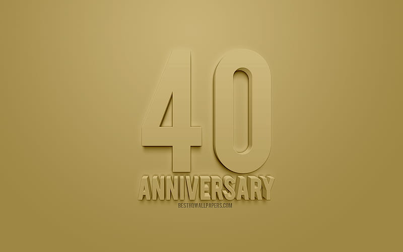 40th anniversary sign, golden 3d art, golden letters, anniversary concepts, anniversary backgrounds, 40th anniversary, HD wallpaper