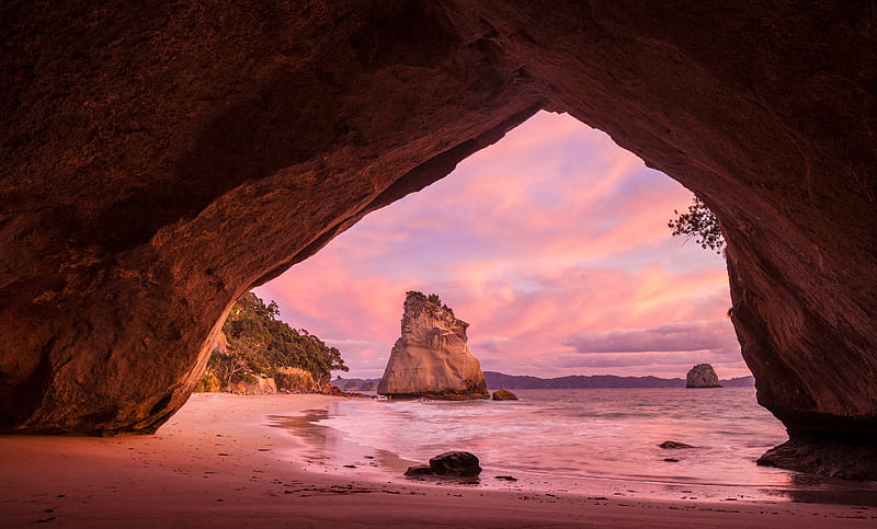 rock, cave, beach, shore, HD wallpaper