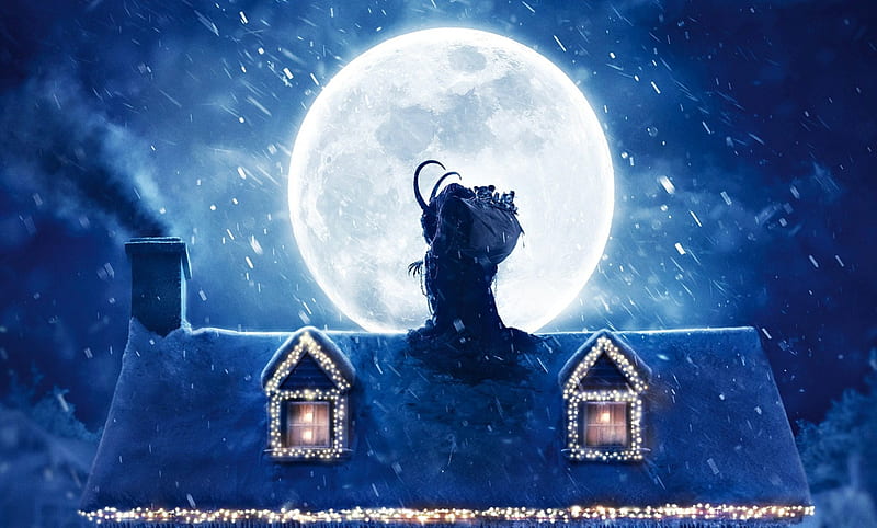 Krampus (2015), roof, moon, luminos, movie, craciun, christmas, krampus, demon, fantasy, moon, HD wallpaper