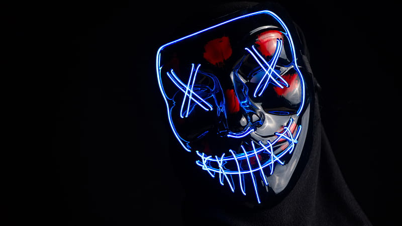 creepy mask, xx, neon light, HD wallpaper