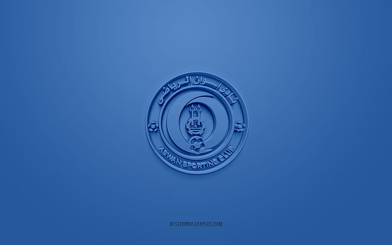 Aswan SC, creative 3D logo, blue background, 3d emblem, Egyptian football club, Egyptian Premier League, Aswan, Egypt, 3d art, football, Aswan SC 3d logo, HD wallpaper
