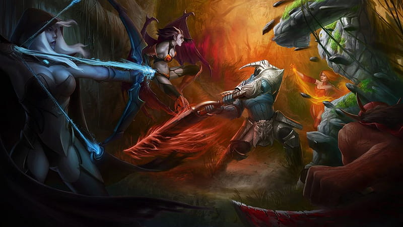 DOTA 2 Battle Warrior Monster Sven Drow Ranger Lina Bloodseeker Queen of Pain Tiny Games Fantasy ., HD wallpaper