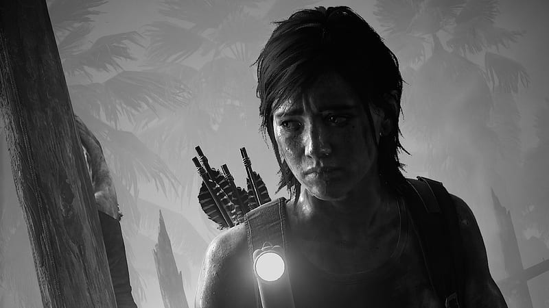 Ellie The Last Of Us Part 2 Monochrome Poster Wallpaper 4K