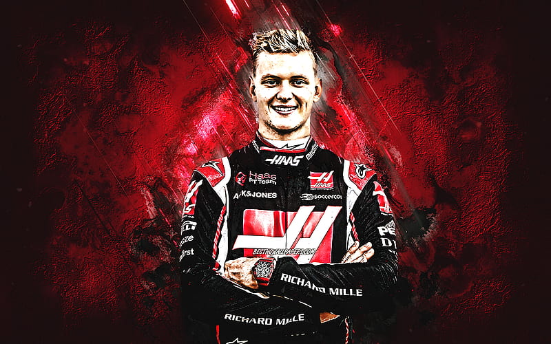 Mick Schumacher, German racing driver, Haas F1 Team, portrait, Formula 1, F1 drivers, Haas, red stone background, HD wallpaper