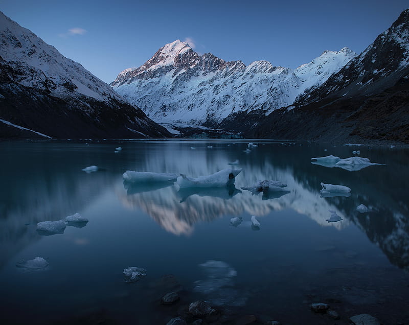 Proglacial Lake Ultra, Nature, Lakes, Winter, newzealand, mountcook, HookerLake, AorakiMountCookNationalPark, proglacial, HD wallpaper