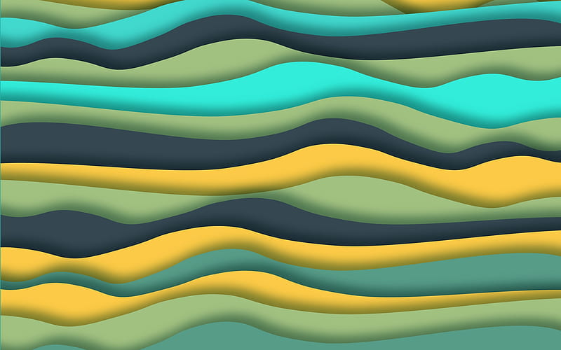 abstract waves background, blue-green waves, abstraction background, 3d wave background, HD wallpaper