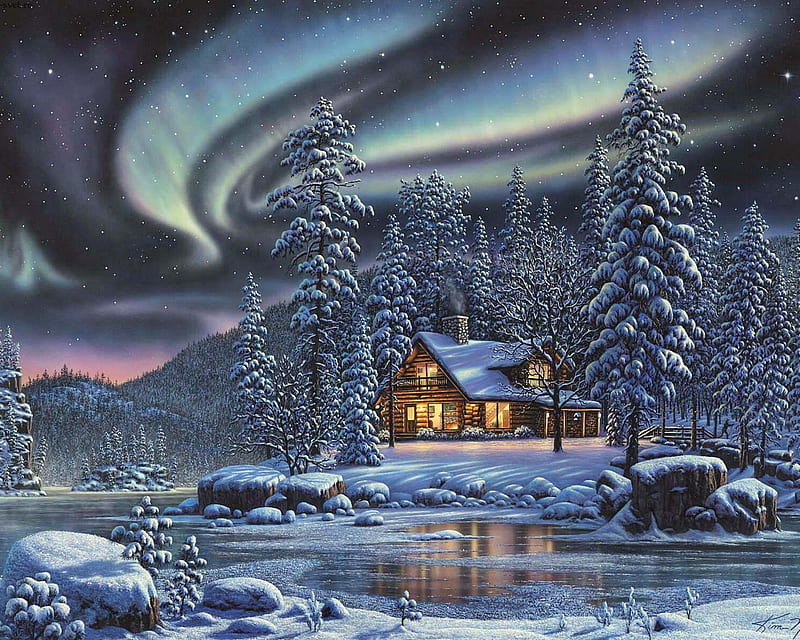 NORTHERN LIGHTS CHRISTMAS, chilly, northern, lights, winter, cold, HD wallpaper