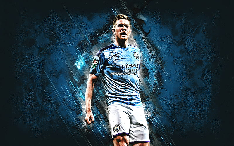 Kevin De Bruyne, Manchester City FC, Belgian football player, attacking midfielder, portrait, blue stone background, Premier League, football, HD wallpaper