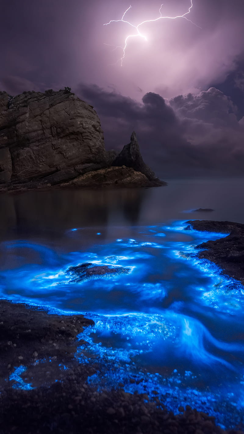 Beauty nature, clouds, lightning, rock, shining water, the beauty of ...