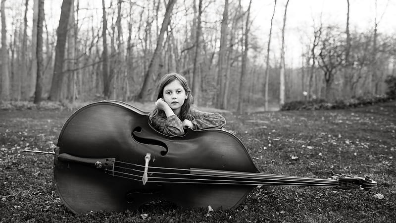 graphy, Child, Black & White, Cello, Girl, HD wallpaper