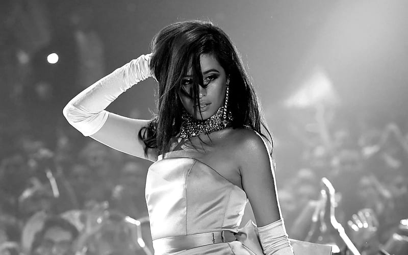 Camila Cabello white dress, concert, American singer, beautiful woman, HD wallpaper
