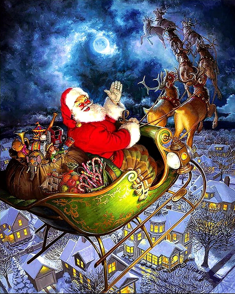 Santa sleigh , christmas, holiday, merrychristmas, santaclaus, HD phone wallpaper