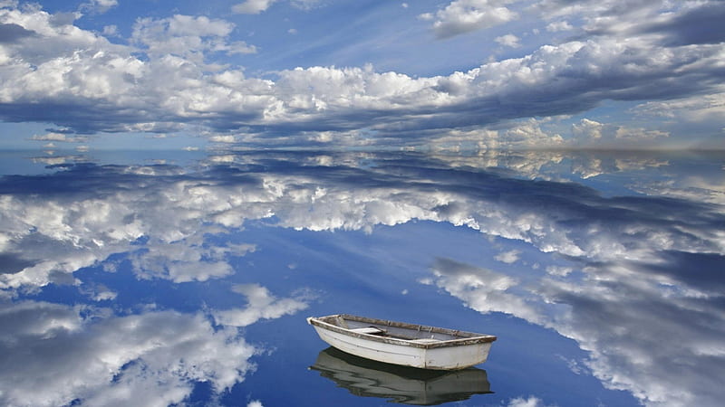 Boat a Float, Rowboats, Floating, Clouds, Boats, Water Reflection, HD wallpaper