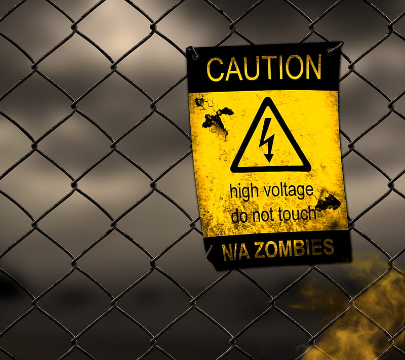 Caution, art, dark, horror, sign, walkers, walking dead, yellow, zombies, HD wallpaper