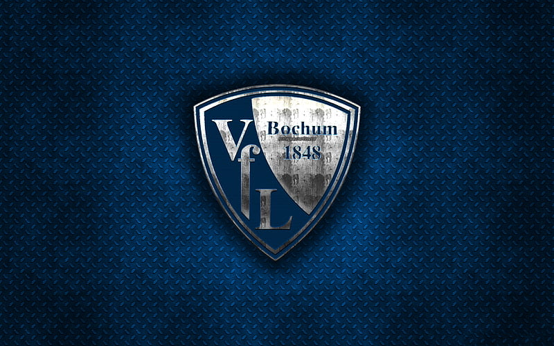Bochum FC, blue metal background, Bundesliga 2, german football club, metal logo, football, soccer, VfL Bochum, Germany, Bochum logo, HD wallpaper