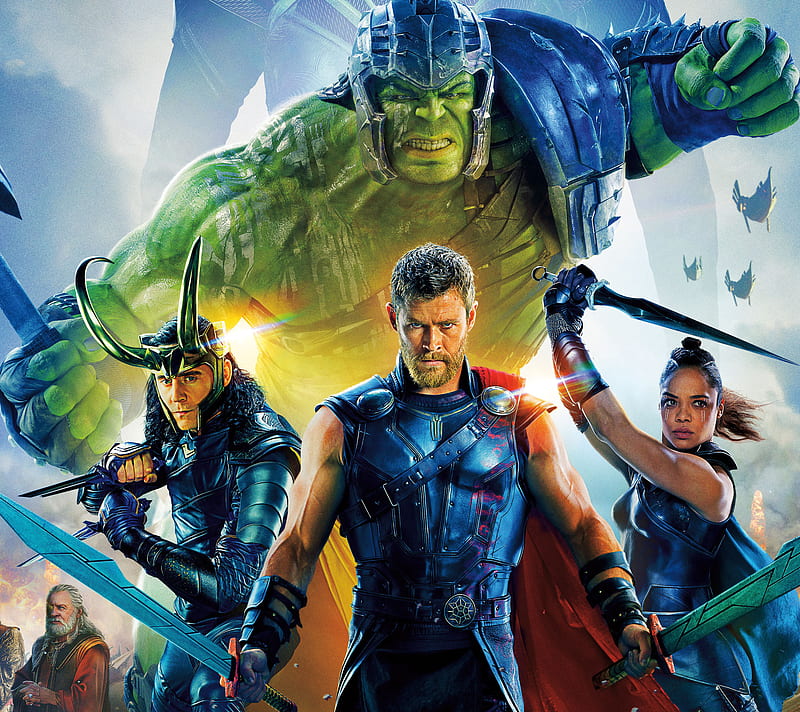 Thor, hulk, loki, marvel, ragnarok, superheroes, valkyrie, HD wallpaper