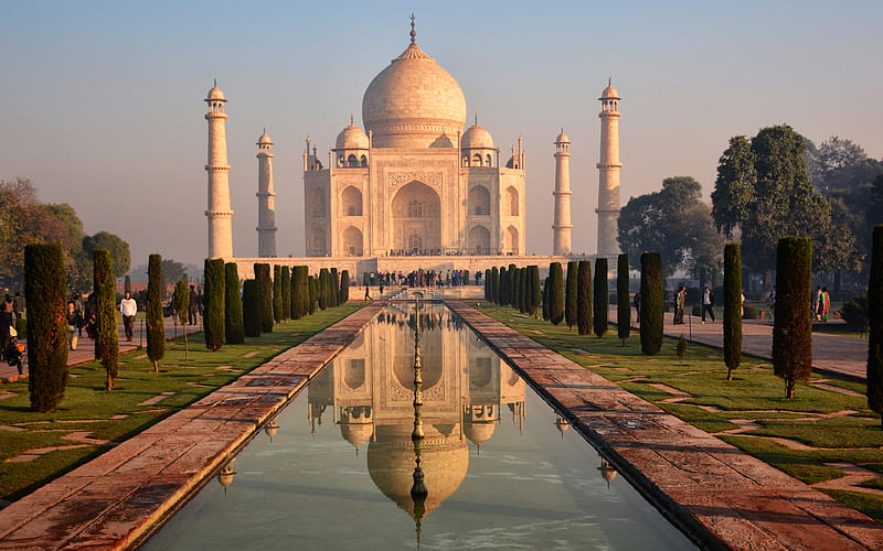 Taj Mahal Agra, mausoleum-mosque, river Jamna, fountain, India, HD wallpaper