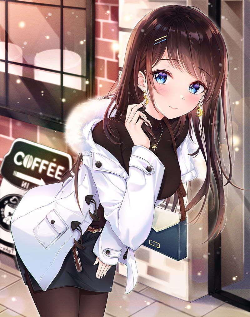 Girl, glance, smile, snow, anime, HD phone wallpaper | Peakpx