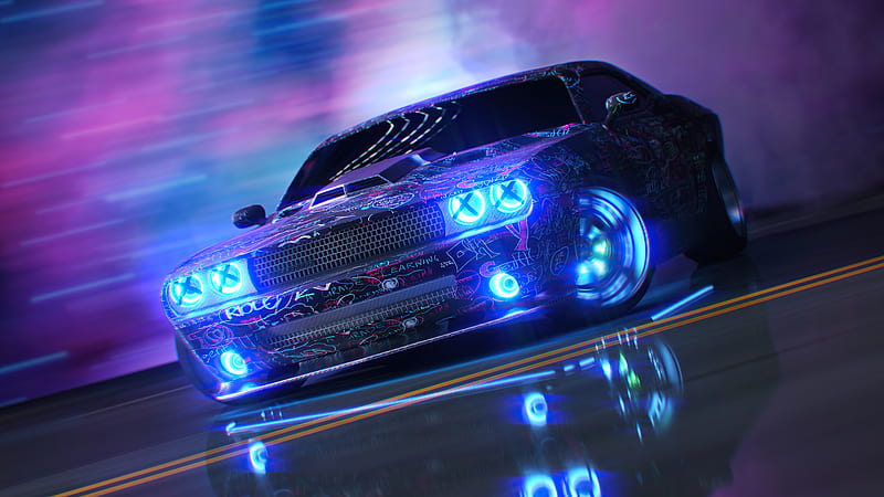Dodge Challenger Neon Ride , dodge-challenger, dodge, neon, carros, HD wallpaper