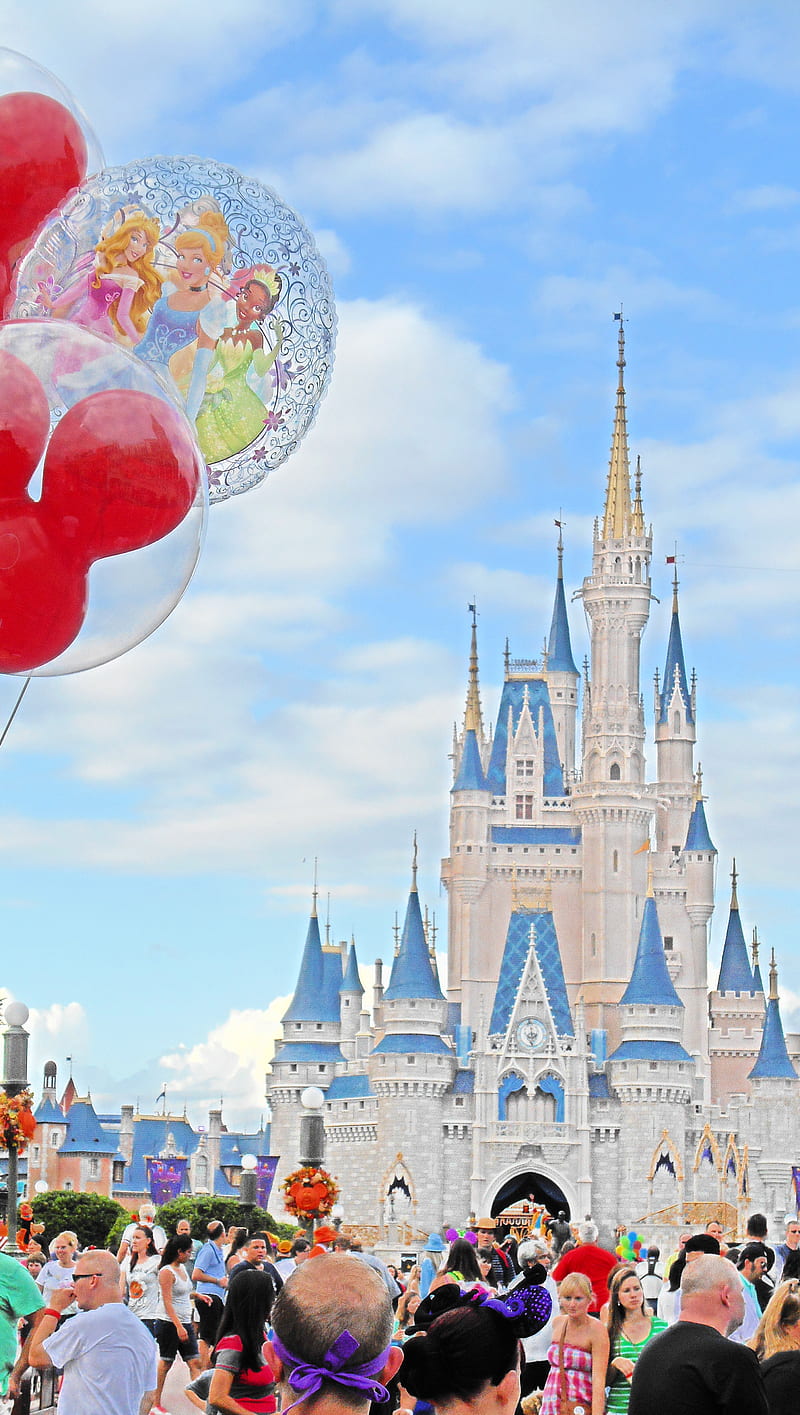 Disney Castle, balloons, cinderella, florida, orlando, HD phone wallpaper