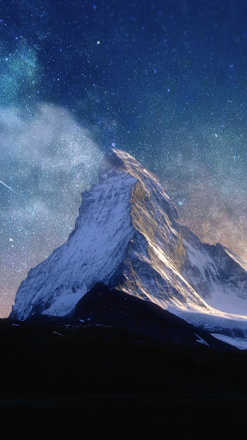 Mountain, galaxy, landscape, nature, star, HD phone wallpaper