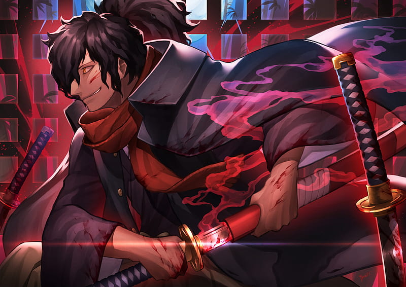koha ace, assassin, katana, profile view, ponytail, red scarf, Anime, HD wallpaper