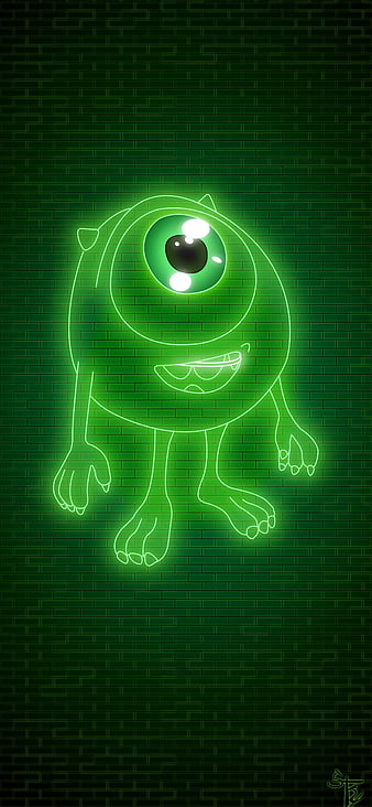 Mike wazowski, green, lantern, light, monster, monsters, neon, HD mobile wallpaper