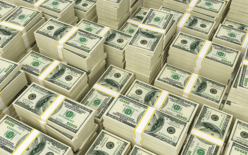 stack of dollars, 3d money, 3d dollars, mountain of money, finance concepts, american dollars, HD wallpaper