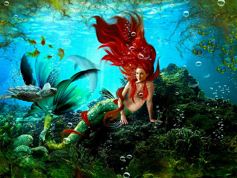 Beautiful Mermaid, pretty, underwater, art, mermaid, bonito, woman, fantasy, girl, digital, sirene, HD wallpaper