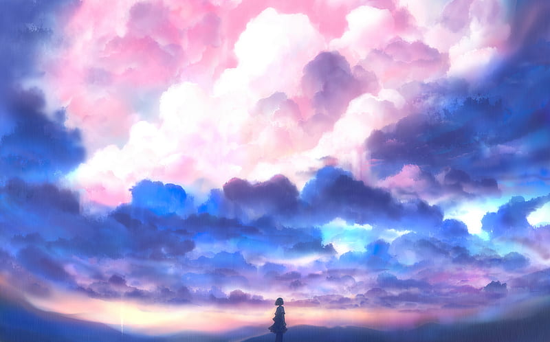 Anime, Original, Blue, Cloud, Pink, HD wallpaper | Peakpx
