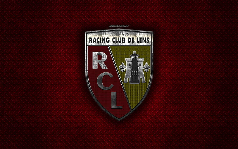 RC Lens, French football club, red metal texture, metal logo, emblem, Lens, France, Ligue 2, creative art, football, HD wallpaper