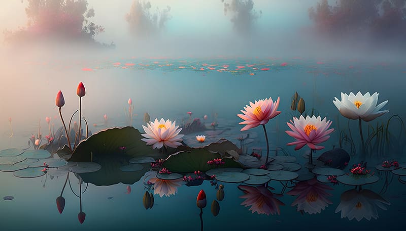 Lotus, Lake, Dawn, Pond, Floating, Leaf, HD wallpaper